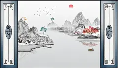 靓十370-新中式意境禅意抽象山水海纳百川