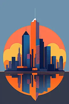 城市地标扁平风插画