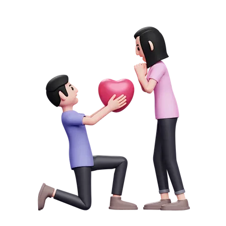 男孩求婚女孩 3D 插图