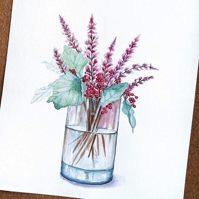 水彩手绘绘画插画清新植物花卉花艺