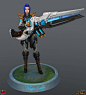 Pulsefire Caitlyn, Yekaterina Bourykina : had the opportunity to work on Pulsefire Caitlyn!<br/>Caitlyn, Modeled & Textured by me.<br/>Guns, Modeled by Oscar Monteon, & textured by me.<br/>the pedestal, the FX shown here, & t