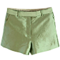 简约都市线条 湖绿色 挺括丝质中低腰短裤