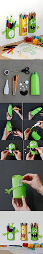 DIY Shampoo Bottle Monster Pencil Holder DIY Projects / UsefulDIY.com