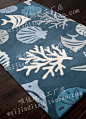  现代宜家地中海鱼贝壳珊瑚客厅沙发茶几手工羊毛腈纶满铺定制地毯 #海洋#