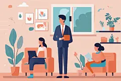 咨询诊疗所扁平化心理咨询治疗人物场景插画