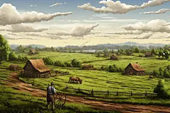 田园风光乡村振兴建设美丽乡村插画