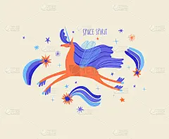 可爱的太空精神独角兽插图。