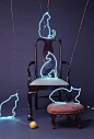 轻艺术魅力Neon Cats Sculpture by artist Pacifico Palumbo