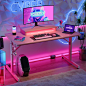 Amazon.com: Bestier Small Gaming Desk with Monitor Stand, 42 inch LED Computer Desk, Gamer Workstation with Cup Holder & Headset Hooks, Modern Simple Style Desk for Home Office, Carbon Fiber Pink : Home & Kitchen