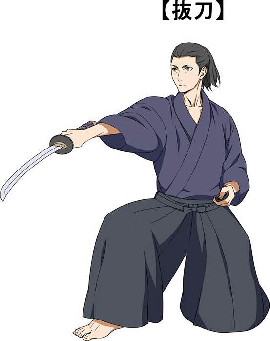 水平倾倒将刀鞘向后牵引然后右手斩击素材漫画斩击画法素材斩击动作