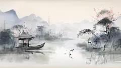 中国风手绘水墨风景山水插画背景高清模板免费下载-趣麦麦图