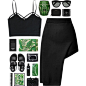 #chic #green #tropical #fashion #ootd #outfit #skirt #black #simple #unique #streetstyle #nightout #sandals #summer #july