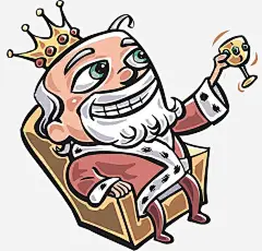 手绘卡通皇帝插画png免抠素材_新图网 https://ixintu.com 王座 皇冠 滑稽 酒杯 凳子