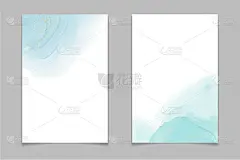 蓝绿色和薄荷色液体水彩背景与金色污点和点。豪华最小的绿松石手绘液体酒精墨水绘画效果。矢量插图设计模板