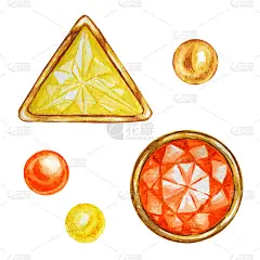 金框水晶和珠宝珠子。手绘水彩钻石。白色背景上孤立的奢侈品。手工制作珠宝的宝石。