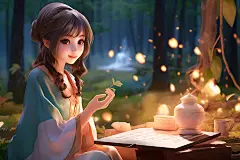 汉服露营人物立体模型