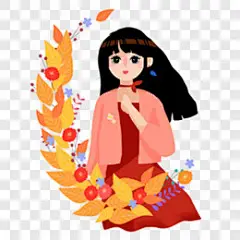 矢量立秋秋天女生花环场景插画元素卡通手绘PNG图片 来自PNG搜索网 pngss.com 免费免扣png素材下载！