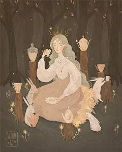 企鹅插画灵感集·August Ro#215：August的奇幻森林 : 仿若睡前童话，是满满的安心与惬意。