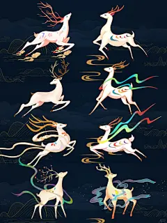 七彩麋鹿仙鹿国潮风插画素材_源文件_1_觅知网｜啊哈哈小素材_来自小红书网页版图片_九色鹿 神兽图片素材-花瓣网