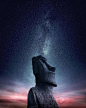 General 1920x2400 Moai stone statue stars starred sky night galaxy sky Easter Island Milky Way clouds