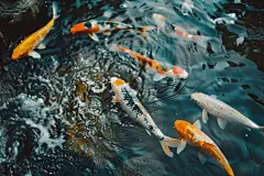 争食虫饵的池塘里锦鲤摄影图片