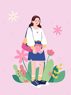 矢量扁平风背包女孩人物站姿高清模板免费下载-趣麦麦图