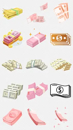 卡通钞票红色钱币纸币金钱PNG免抠素材