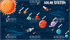 太阳系  - 源文件下载【酷图网】卫星,人造卫星,月亮,月球,夜晚,星空,插画,太阳系,火箭,水星,金星,火星,木星,土星,天王星,海王星,