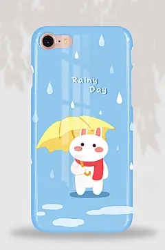 90清新可爱萌宠撑伞小兔手机壳包装插画-众图网