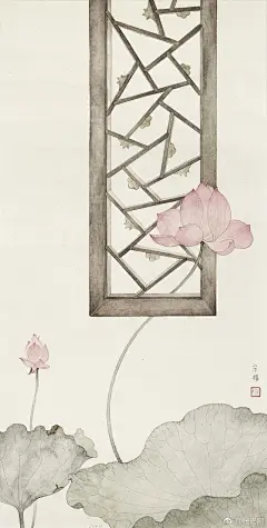 【国画壁纸】朵朵花开淡墨痕，图自画家宋扬。 ​​​​