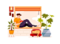 The boy reads book on the windowsill design ui reading book relaxing business workshop workplace teamwork work vector together remotely remote illustration stay at home home freelance communication
