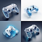 A gamepad, icon design, blue and white, frosted glass, transparent technology sense, isometric, centered composition，white background, studio lighting, 3D, C4D, blender, OC render --v 5.0 --s 750
