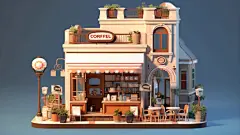 咖啡店3d建筑现代建筑古风建筑故宫建筑