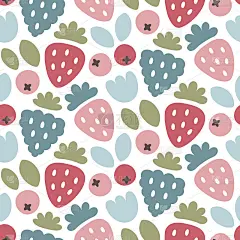 无缝矢量抽象花卉图案与浆果，草莓，醋栗，叶子，植物，抽象元素的波西米亚风格的时尚，织物，墙纸和所有打