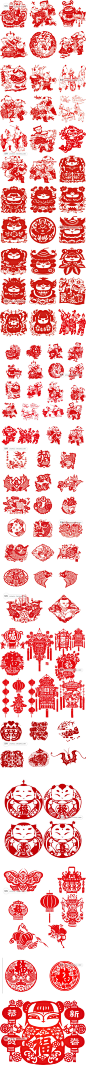 中国红色新年春节喜庆2021年牛年剪纸插画装饰窗花AI矢量素材