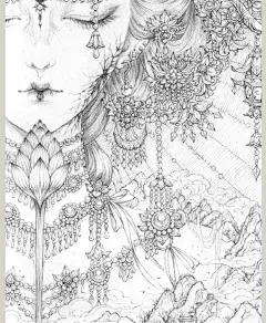 【限量赠海报+涂色本】 间花寻影+扫花寻径 古戈力画集全套2册 手绘线稿填色本半面妆插画古风女人物线描集临摹绘本动漫画册书正版