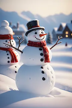 户外冬季雪人摄影图