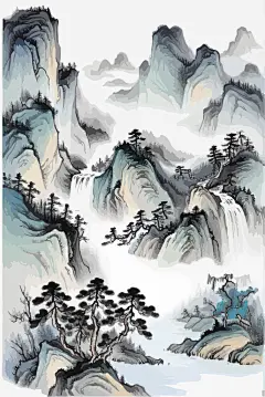 国风崇山峻岭山水插画