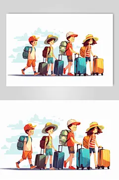 数字艺术学生放假开心过暑假扁平风插画
