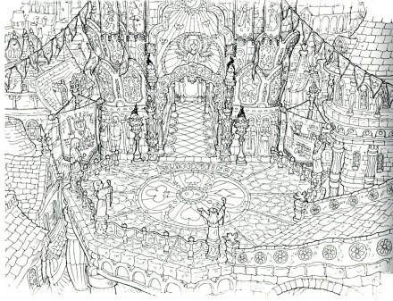 最终幻想 IX 的场景线稿，来从黑白的线...
