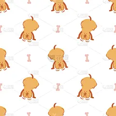 无缝卡通宠物狗涂鸦图案。异想天开的最小色调中性色。儿童托儿所墙纸或异想天开的人物时尚全印。