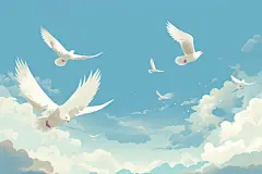 天空鸽子蓝天展翅飞翔的和平鸽插画