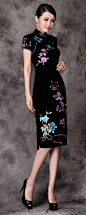 Elegant black velvet floral Chinese cheongsam dress #dress #Qipao #cheongsam #Chinese #elegance