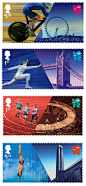 海报赏：2012年奥运会邮票，运动员与伦敦的地标的融合