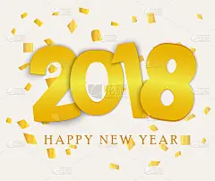 2018年新年快乐背景。彩色，手绘纸字体庆典背景。贺卡。矢量插图EPS10