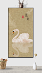 原创天鹅鹅中式客厅艺术风景玄关画北创意竖版装饰画