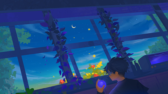 夜幕降临_卷卷顾__插画师作品_涂鸦王国...
