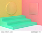 pink yellow green step floor colorful abstract minimal background 3d render