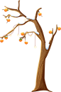 新年冬天植物插画节日手绘树橙色棕色彩色图片