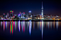 General 3840x2566 city water reflection lights night skycrapers cityscape Auckland New Zealand